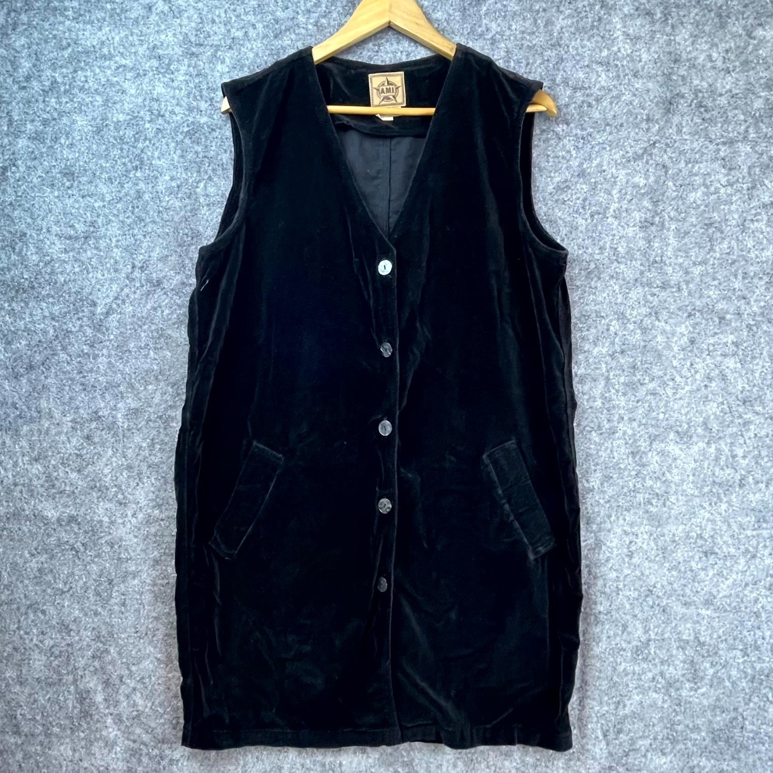 A.M.I. Velvet Dress Womens Large Black Y2k 90s Button Front Grunge Dark Academia